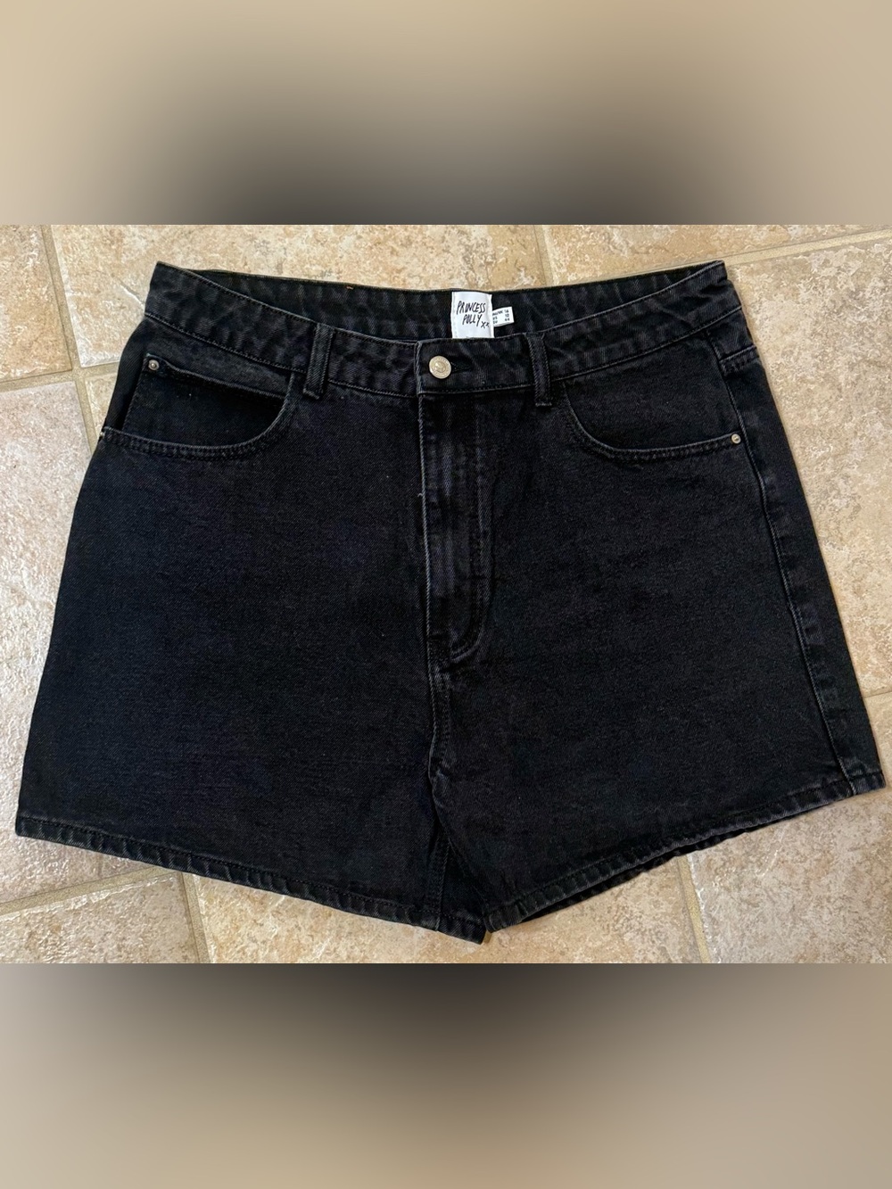 Princess Polly Black High Waist Denim Shorts